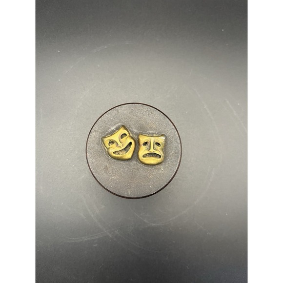 Handmade Other - Vintage MCM‎ wood/brass comedy/tragedy Theatre trinket box 2"x1.5" USA Made